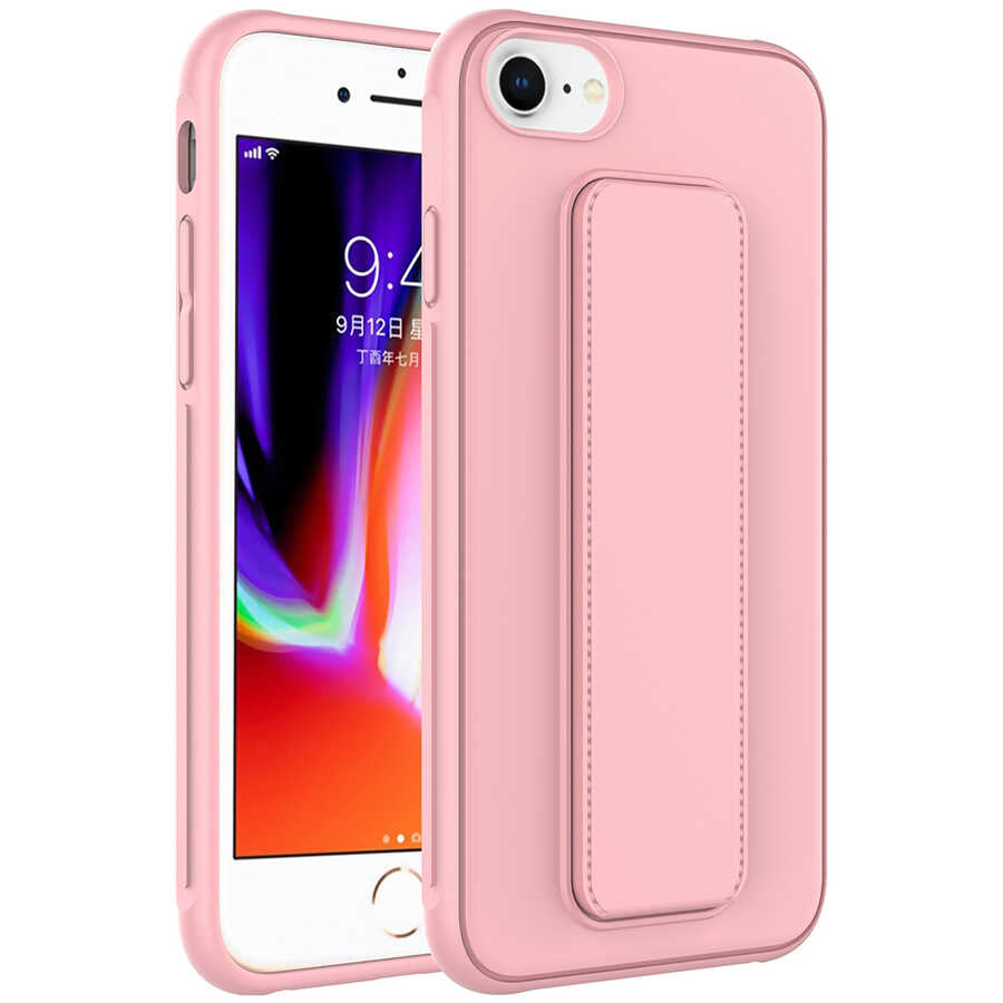 Apple iPhone SE 2022 Kılıf Zore Qstand Kapak Pembe