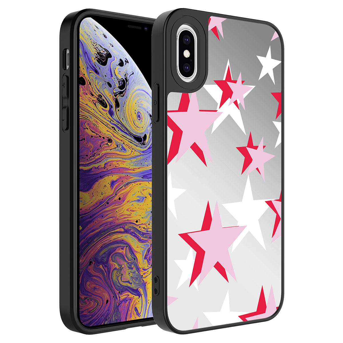 Apple iPhone X Kılıf Aynalı Desenli Kamera Korumalı Parlak Zore Mirror Kapak Love