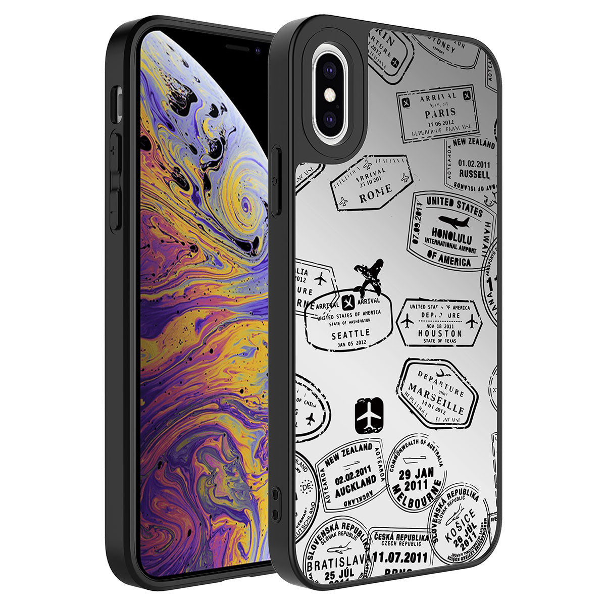 Apple iPhone X Kılıf Aynalı Desenli Kamera Korumalı Parlak Zore Mirror Kapak Seyahat