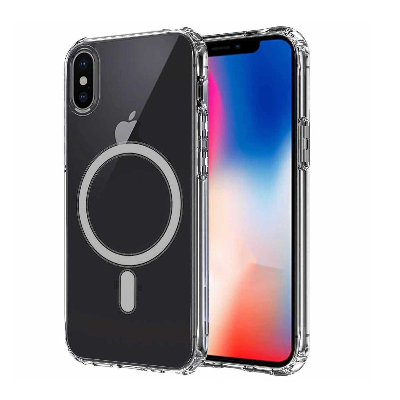 Apple iPhone X Kılıf M-safe Şarj Özellikli Şeffaf Sert PC Zore Embos Kapak Renksiz