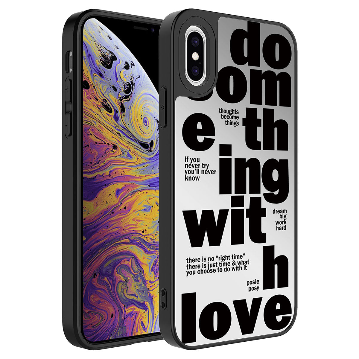 Apple iPhone XS 5.8 Kılıf Aynalı Desenli Kamera Korumalı Parlak Zore Mirror Kapak Love