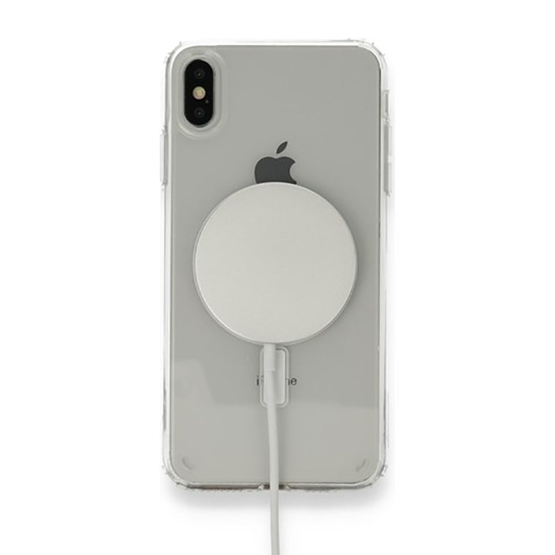 Apple iPhone XS Max 6.5 Kılıf M-safe Şarj Özellikli Şeffaf Sert PC Zore Embos Kapak Renksiz