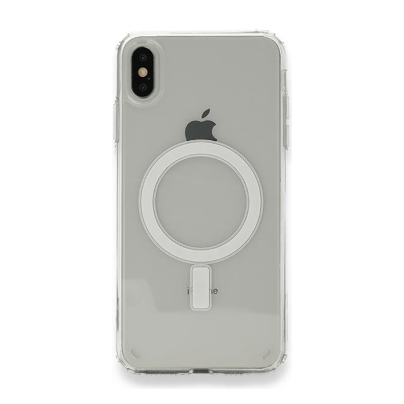 Apple iPhone XS Max 6.5 Kılıf M-safe Şarj Özellikli Şeffaf Sert PC Zore Embos Kapak Renksiz
