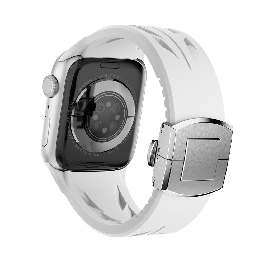 Apple Watch 10 46mm KRD-127 Metal Tokalı Silikon Kordon Beyaz