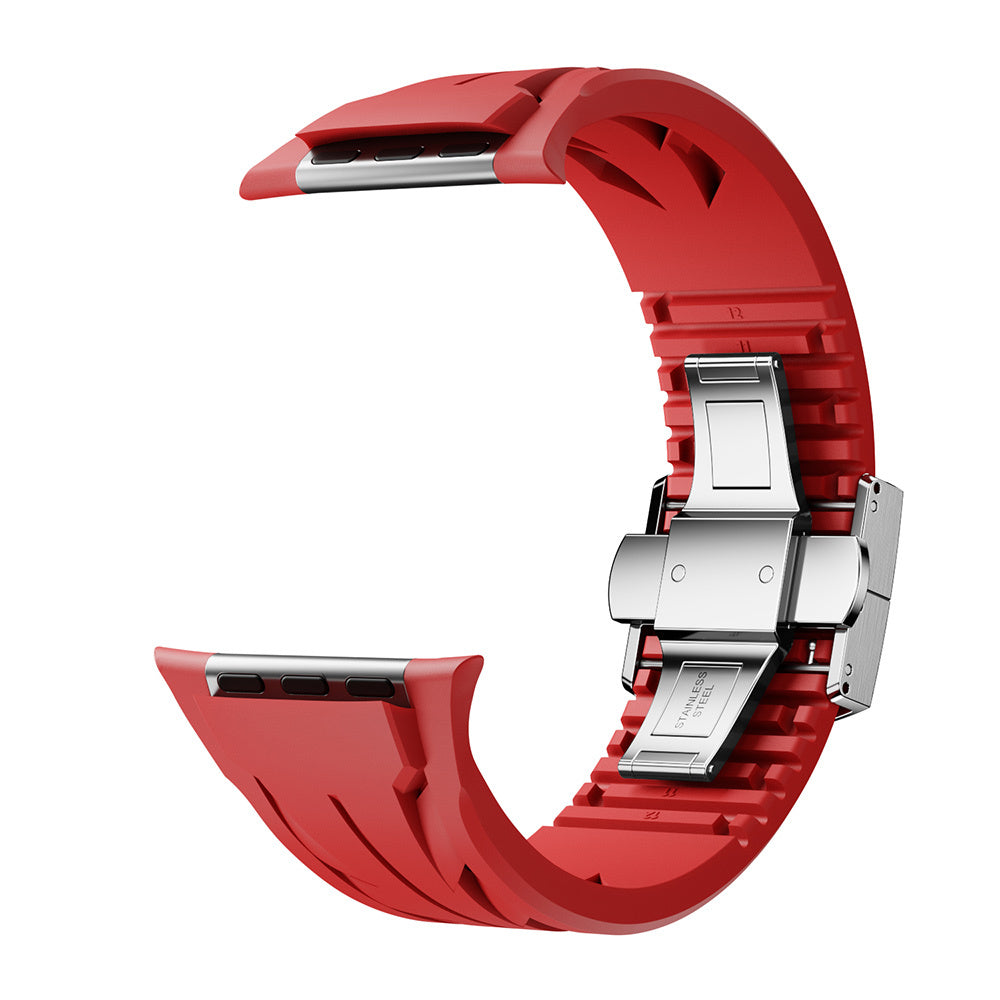 Apple Watch 10 46mm KRD-127 Metal Tokalı Silikon Kordon Siyah