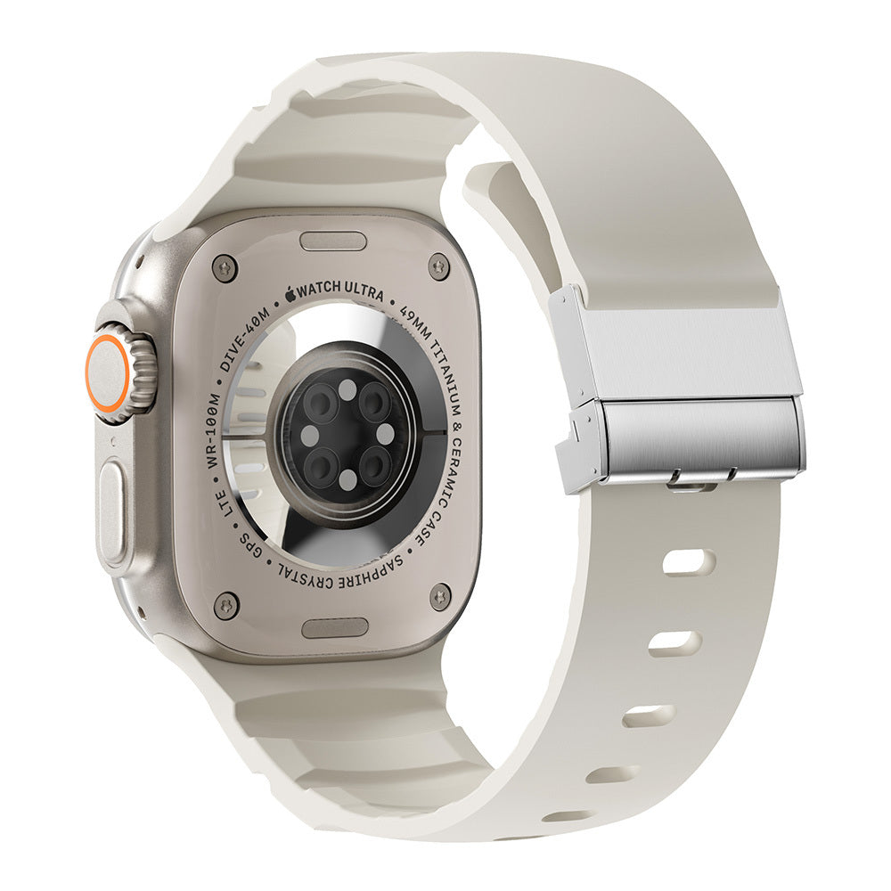 Apple Watch 10 46mm Zore KRD-145 Metal Tokalı Silikon Kordon Starlight