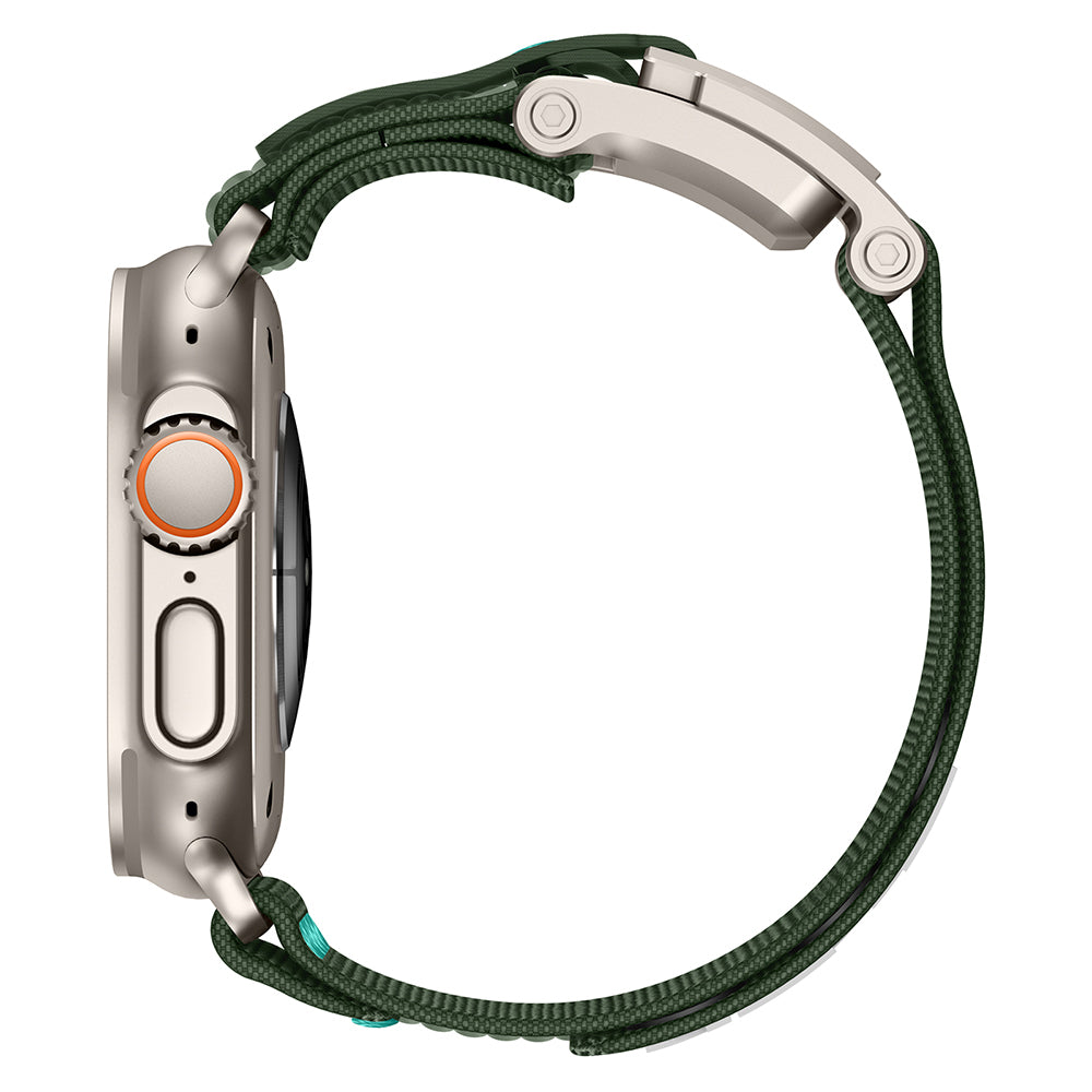 Apple Watch 10 46mm KRD-154 Naylon Kumaş Hasır Örgülü Kordon Gri-Yeşil