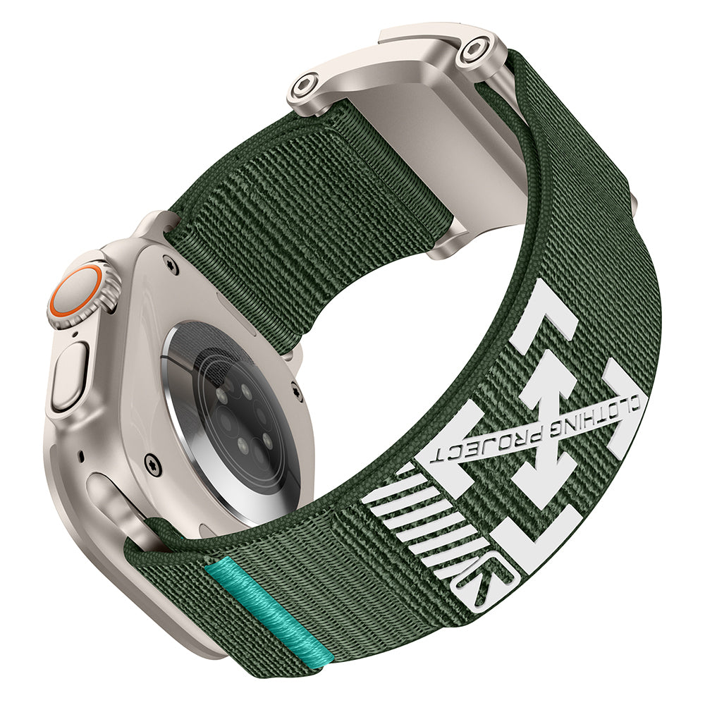 Apple Watch 10 46mm KRD-154 Naylon Kumaş Hasır Örgülü Kordon Gri-Yeşil