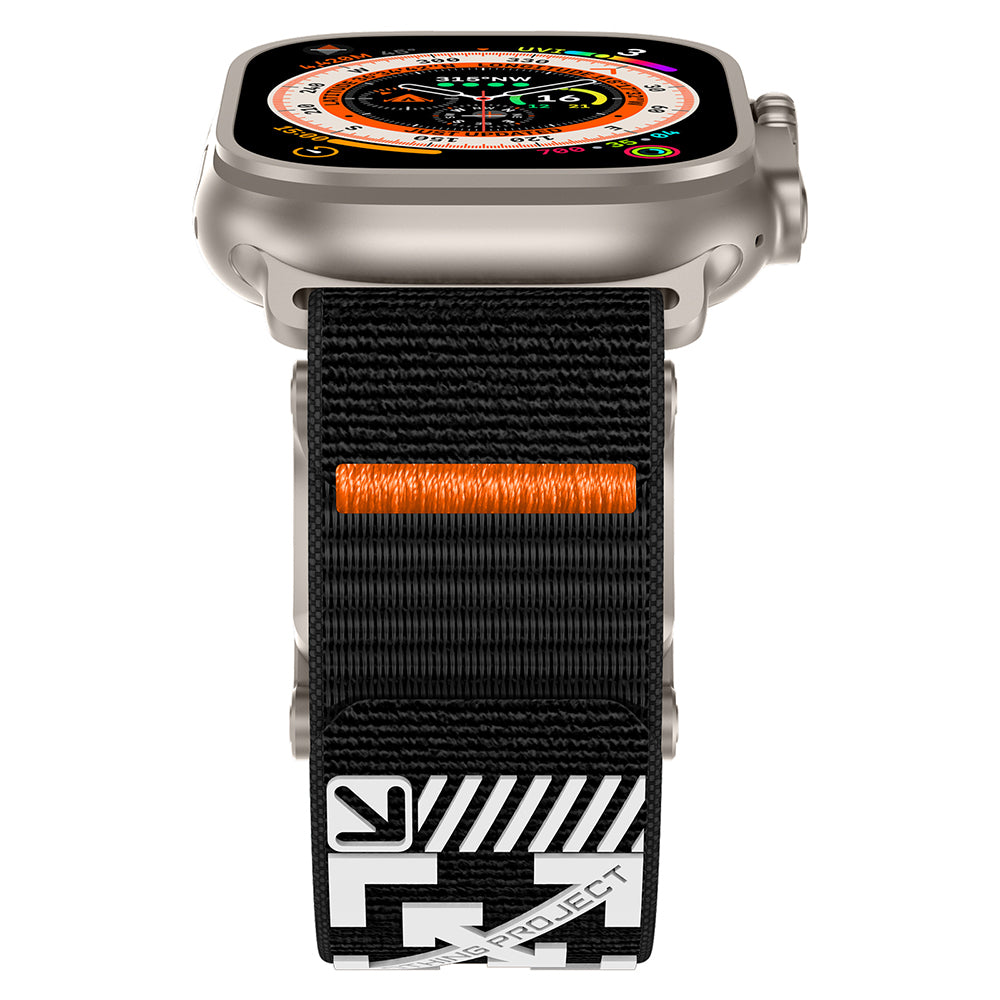Apple Watch 10 46mm KRD-154 Naylon Kumaş Hasır Örgülü Kordon Gri-Siyah