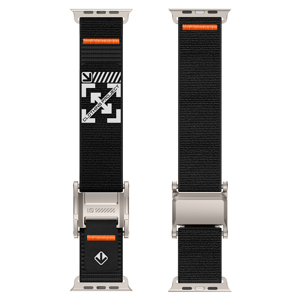 Apple Watch 10 46mm KRD-154 Naylon Kumaş Hasır Örgülü Kordon Gri-Siyah