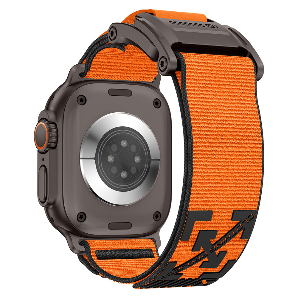 Apple Watch 10 46mm KRD-154 Naylon Kumaş Hasır Örgülü Kordon Siyah-Turuncu