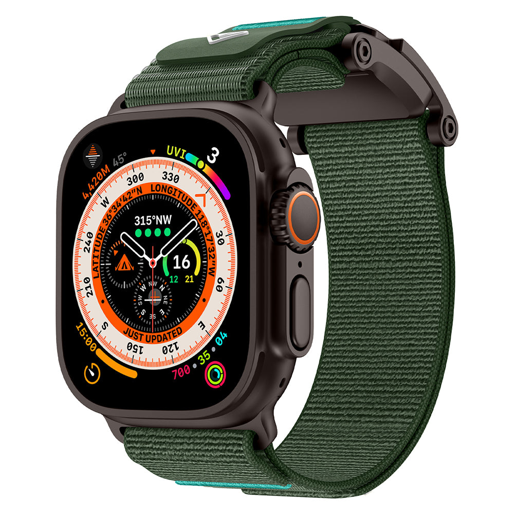 Apple Watch 10 46mm KRD-154 Naylon Kumaş Hasır Örgülü Kordon Siyah-Yeşil