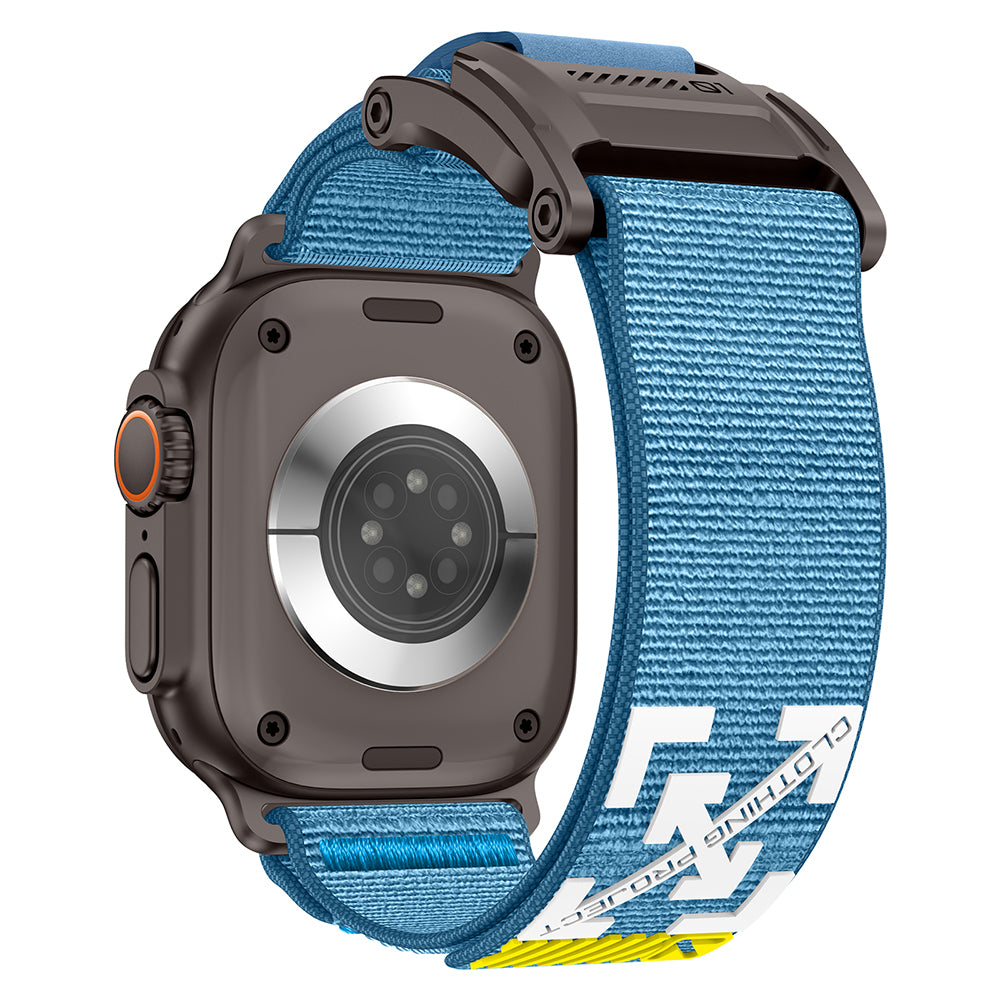 Apple Watch 10 46mm KRD-154 Naylon Kumaş Hasır Örgülü Kordon Siyah-Mavi
