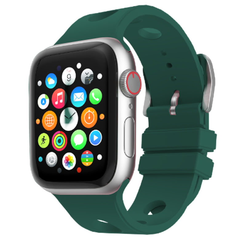 Apple Watch 38mm Delikli Tasarım Zore KRD-147 Silikon Kordon Koyu Yeşil