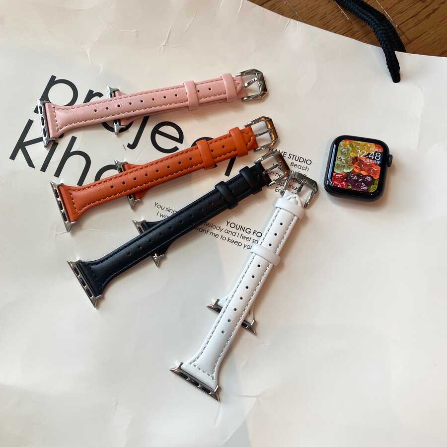 Apple Watch 38mm KRD-28 Deri Kordon Beyaz