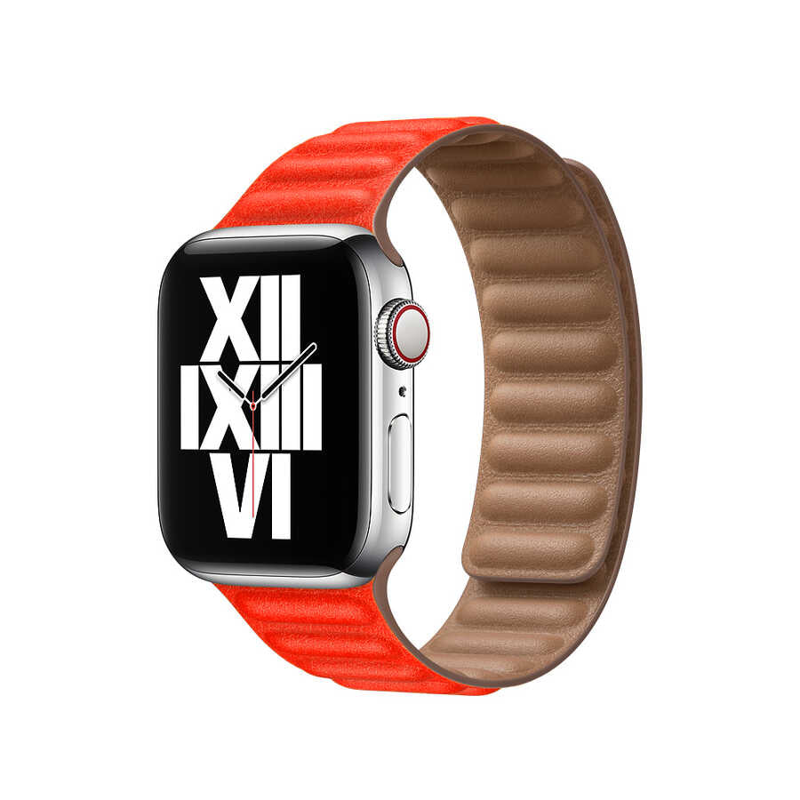 Apple Watch 38mm KRD-34 Deri Kordon Koyu Turuncu
