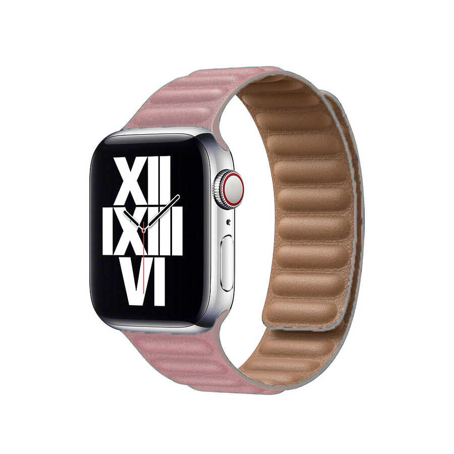 Apple Watch 38mm KRD-34 Deri Kordon Pembe