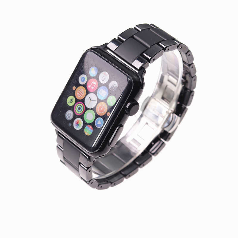 Apple Watch 38mm Mat Seramik Metal Kordon Parlak Siyah