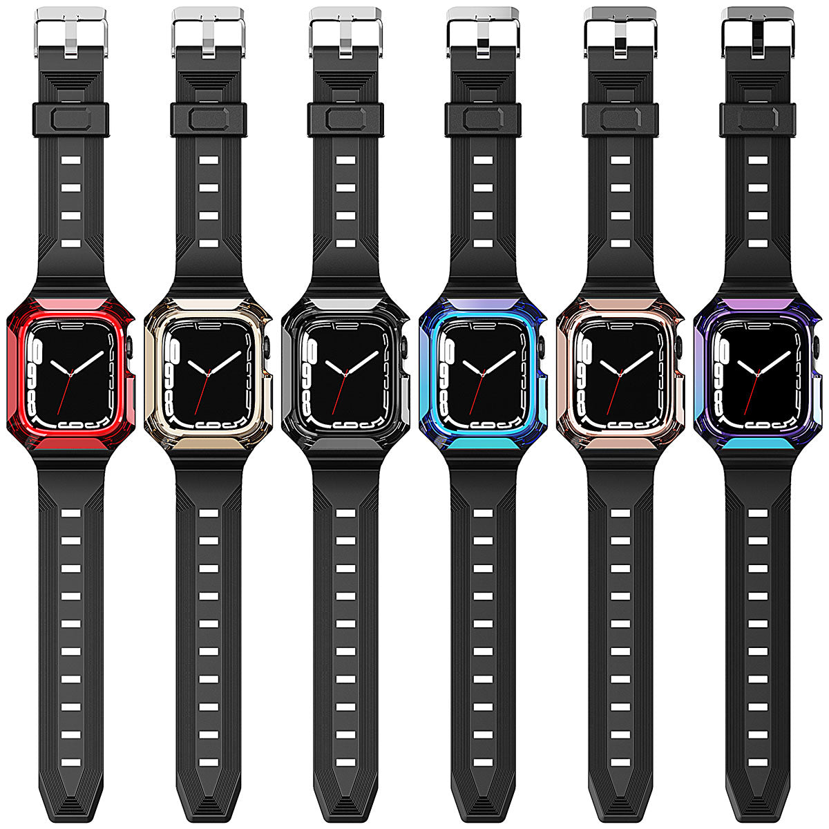 Apple Watch 38mm Zore KRD-88 Sert PC Kasa Koruyuculu Silikon Kordon Siyah