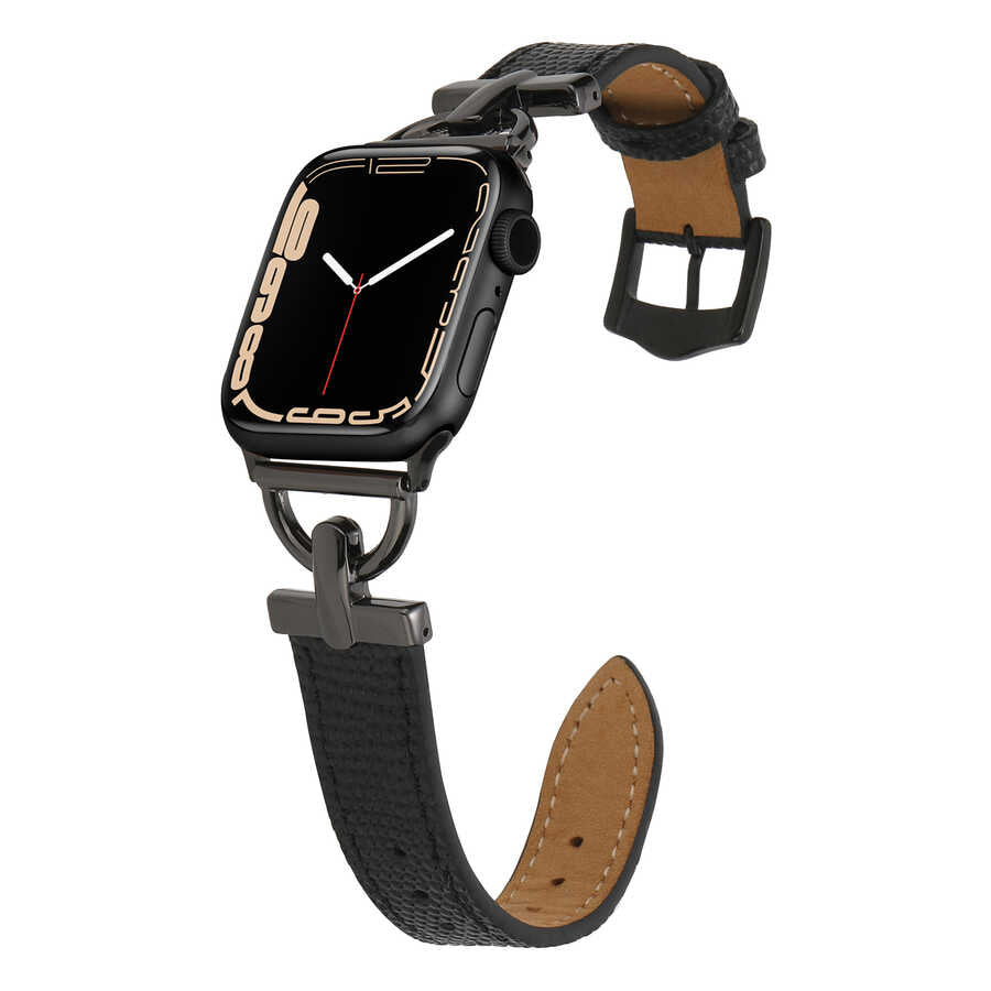 Apple Watch 40mm KRD-53 Deri Kordon Siyah-Gold