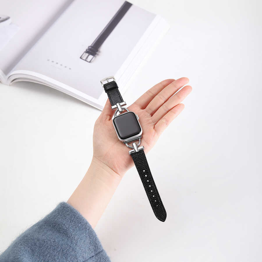 Apple Watch 40mm KRD-53 Deri Kordon Siyah-Gold