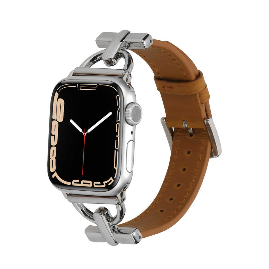 Apple Watch 40mm KRD-53 Deri Kordon Siyah-Gold