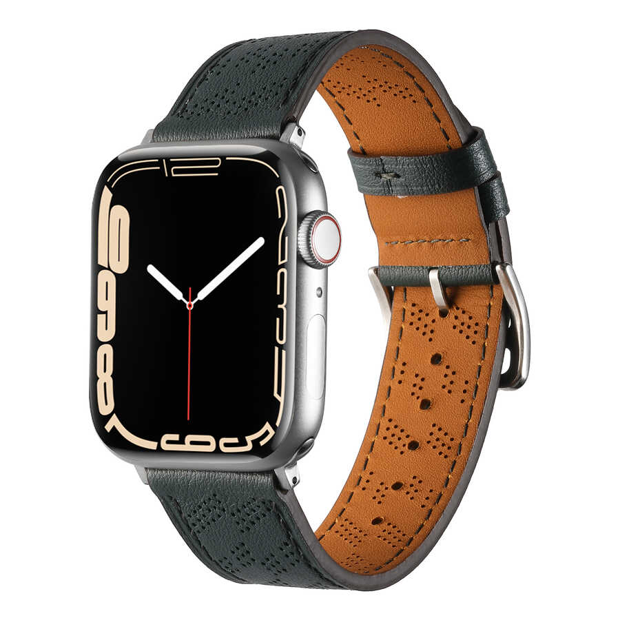 Apple Watch 40mm KRD-76 PU Deri Kordon Strap Kayış Koyu Yeşil
