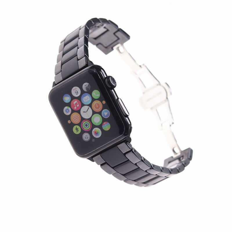 Apple Watch 40mm Mat Seramik Metal Kordon Parlak Siyah