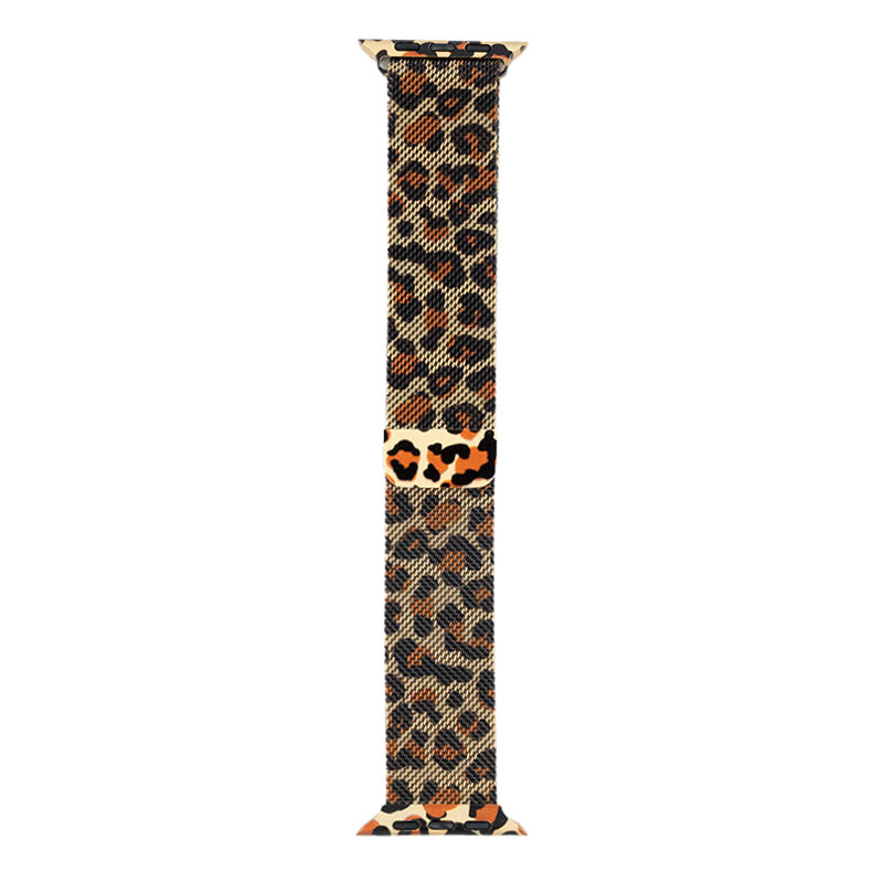 Apple Watch 40mm Zore KRD-01 Leopar Desenli Metal Kordon Sarı-Leopar