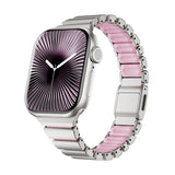 Apple Watch 40mm KRD-149 Metal Silikon Kordon Gümüş-Pembe