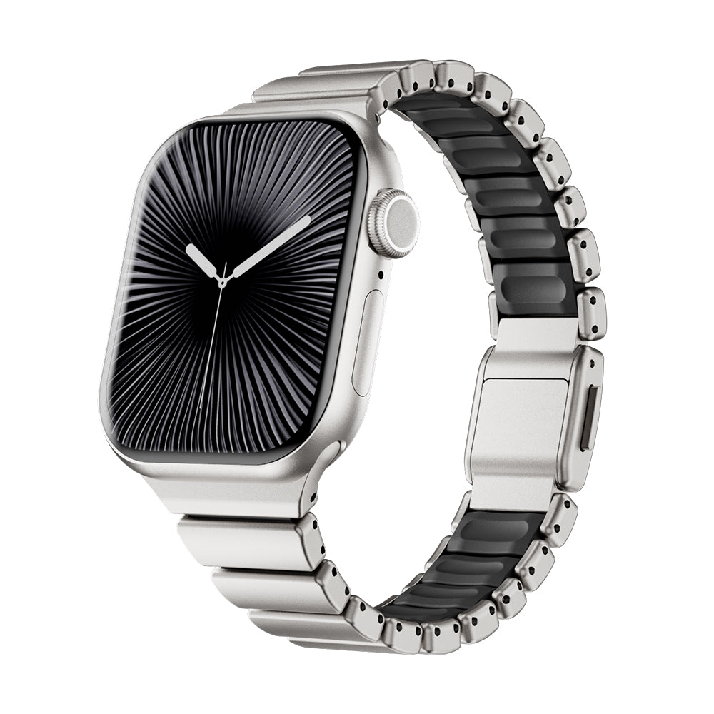Apple Watch 40mm KRD-149 Metal Silikon Kordon Gümüş-Siyah