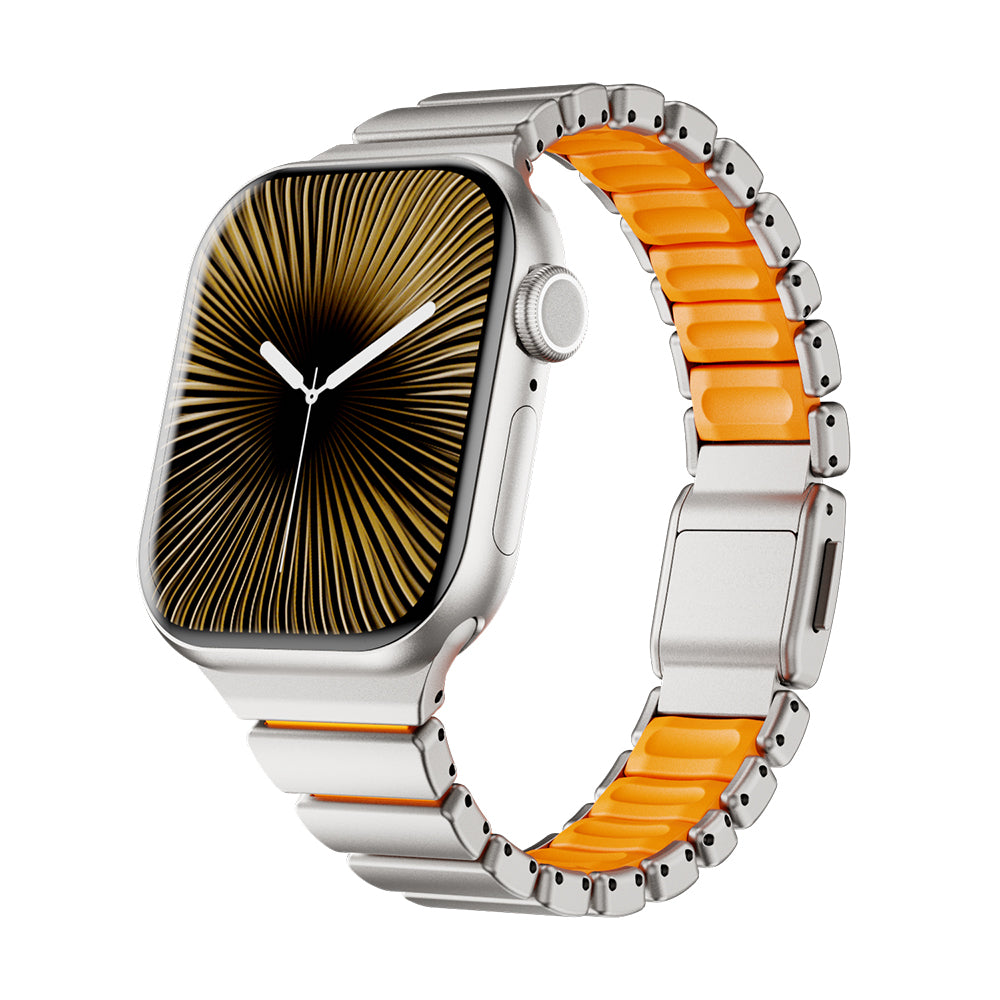 Apple Watch 40mm KRD-149 Metal Silikon Kordon Gümüş-Turuncu