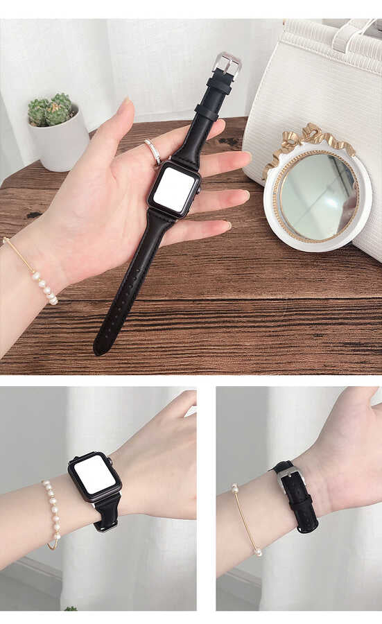 Apple Watch 42mm KRD-28 Deri Kordon Siyah