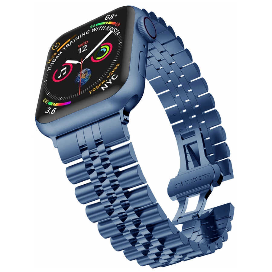 Apple Watch 42mm KRD-36 Metal Kordon Siyah-Rose Gold