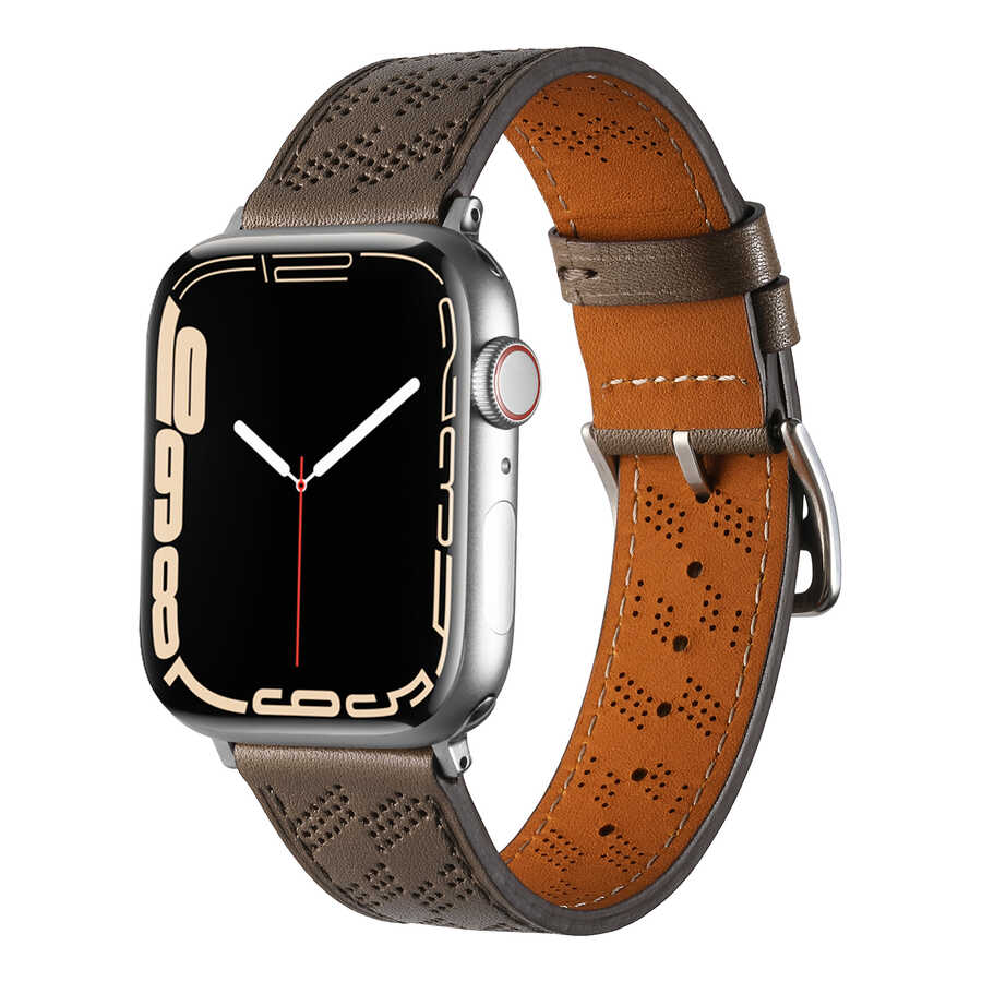 Apple Watch 42mm KRD-76 PU Deri Kordon Strap Kayış Gri