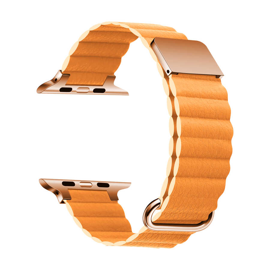 Apple Watch 42mm KRD-78 PU Deri Kordon Strap Kayış Turuncu