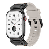 Apple Watch 42mm Zore KRD-101 Titanyum Metal Başlıklı Silikon Kordon Siyah-Starlight