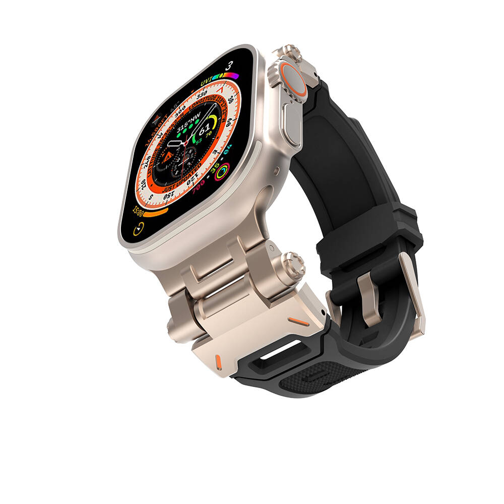 Apple Watch 42mm Zore KRD-108 Metal Başlıklı Silikon Kordon Starlight-Turuncu