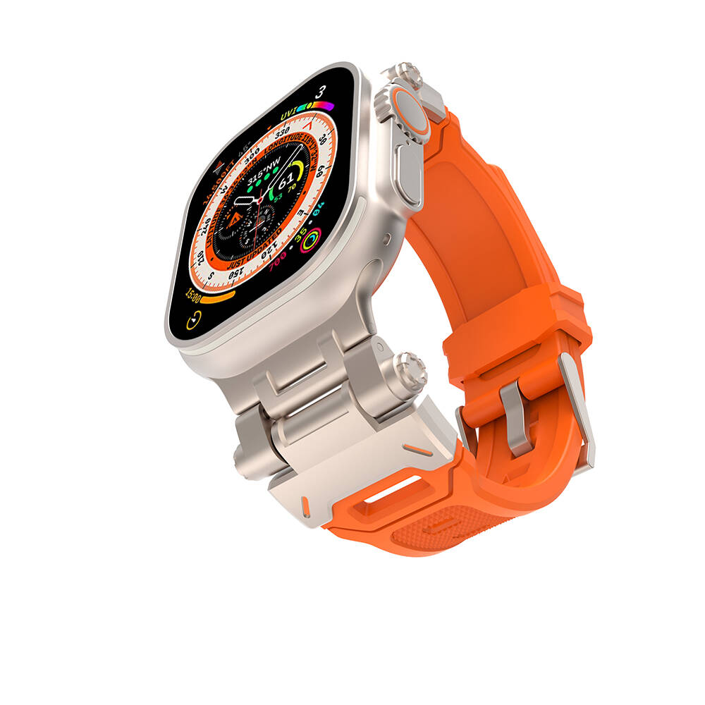 Apple Watch 42mm Zore KRD-108 Metal Başlıklı Silikon Kordon Starlight-Turuncu