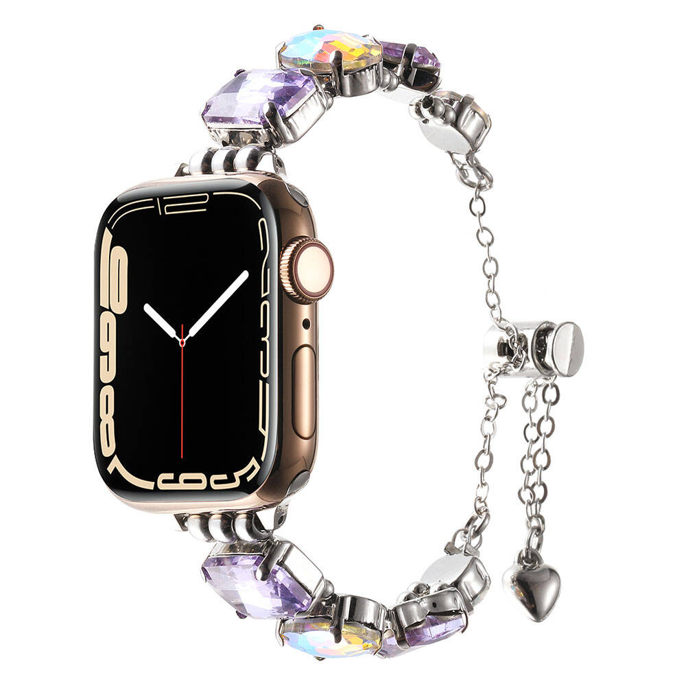 Apple Watch 42mm Zore KRD-115 Renkli Taş Tasarımlı Kordon Rose Pembe