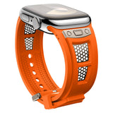 Apple Watch 42mm Zore KRD-117 Hava Alabilen Delikli Metal Süslemeli Desenli Silikon Kordon Titanyum-Yeşil