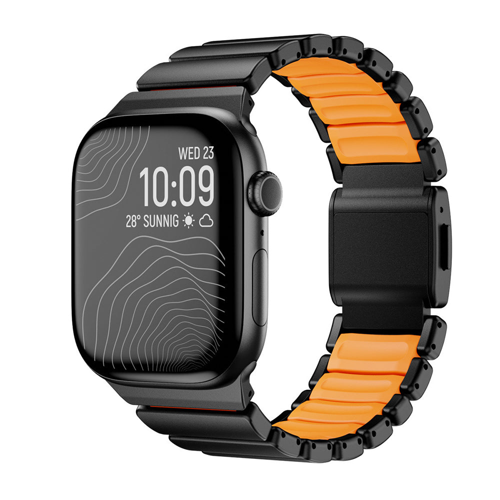 Apple Watch 42mm KRD-151 Metal Silikon Kordon Siyah-Turuncu