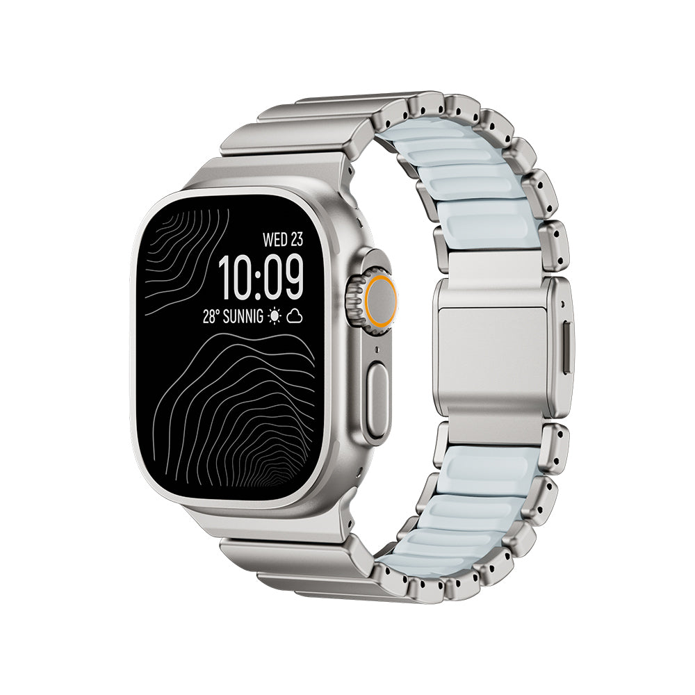 Apple Watch 42mm KRD-151 Metal Silikon Kordon Gümüş-Mavi