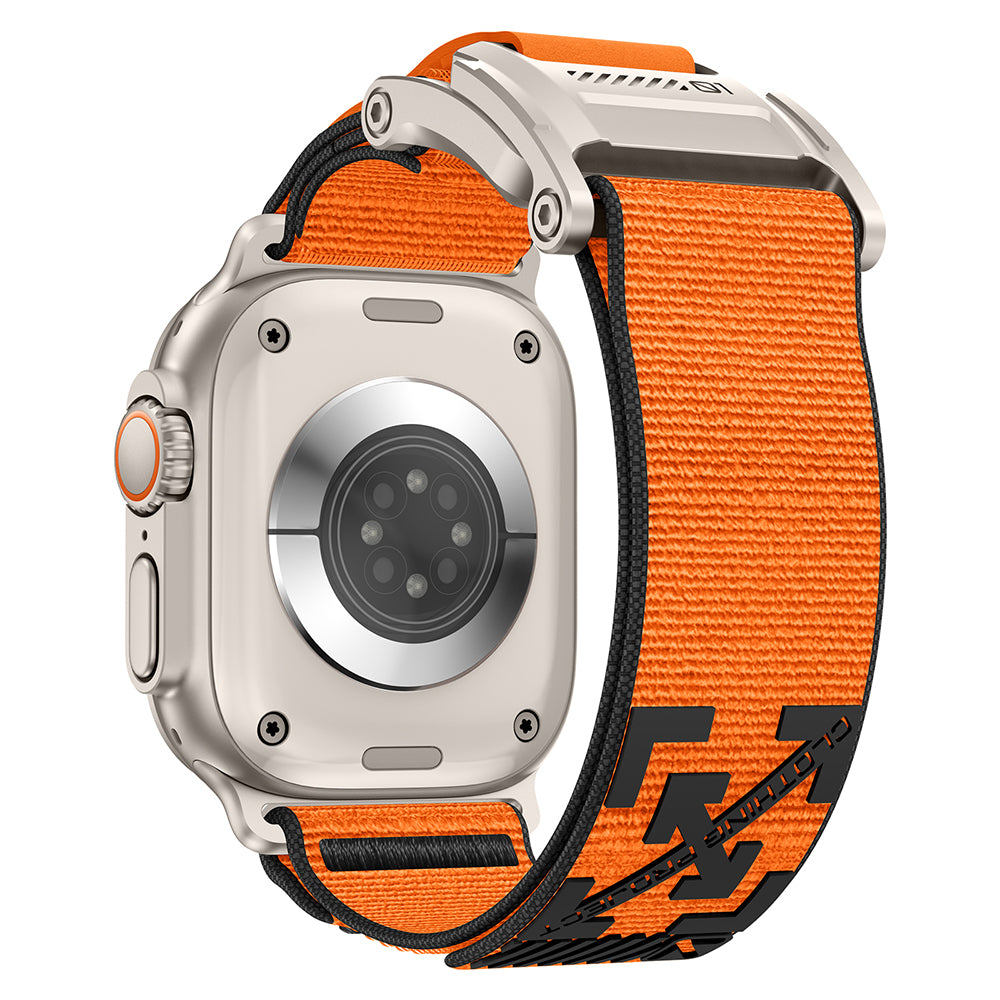 Apple Watch 42mm Zore KRD-154 Naylon Kumaş Hasır Örgülü Kordon Gri-Turuncu