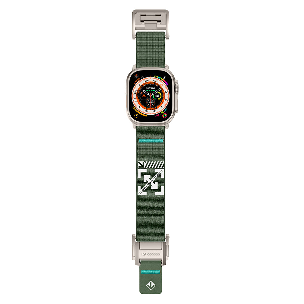 Apple Watch 42mm KRD-154 Naylon Kumaş Hasır Örgülü Kordon Gri-Yeşil