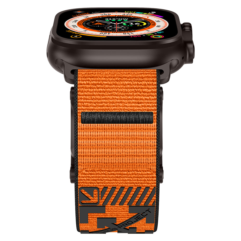Apple Watch 42mm Zore KRD-154 Naylon Kumaş Hasır Örgülü Kordon Siyah-Turuncu