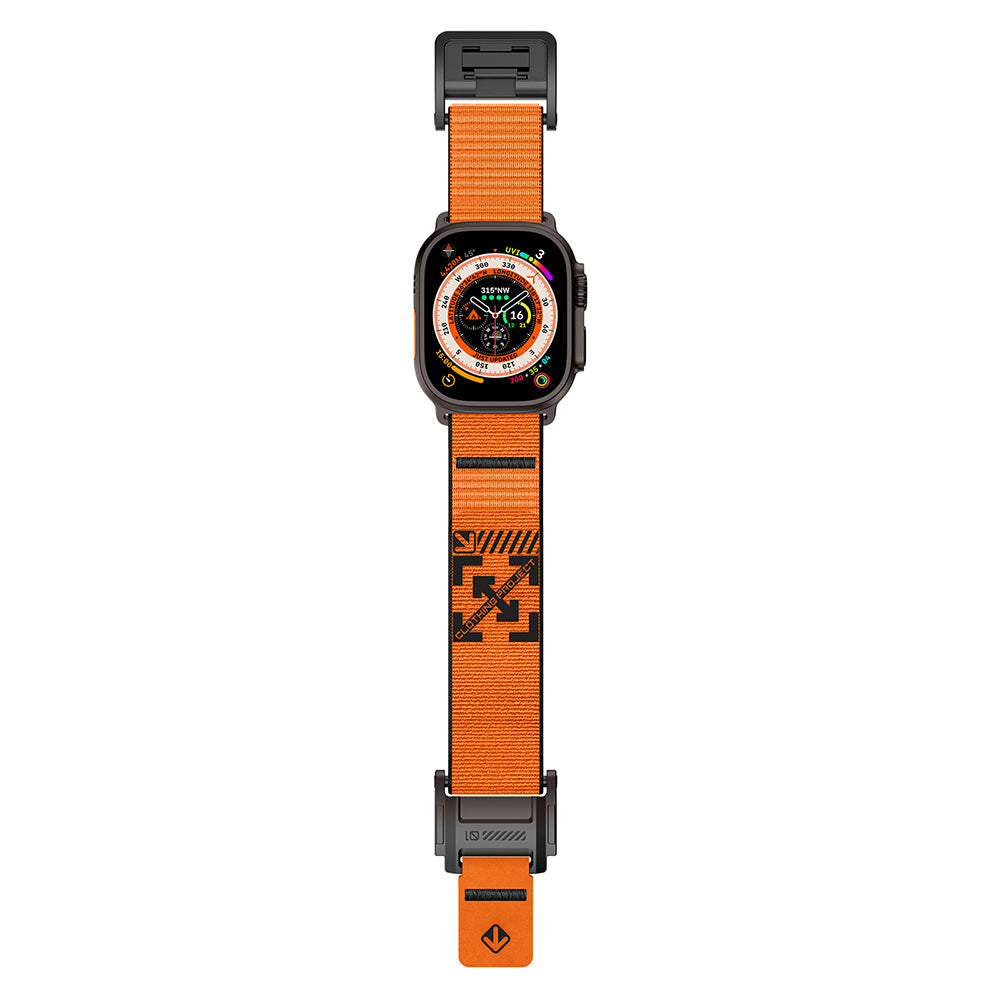 Apple Watch 42mm Zore KRD-154 Naylon Kumaş Hasır Örgülü Kordon Siyah-Turuncu