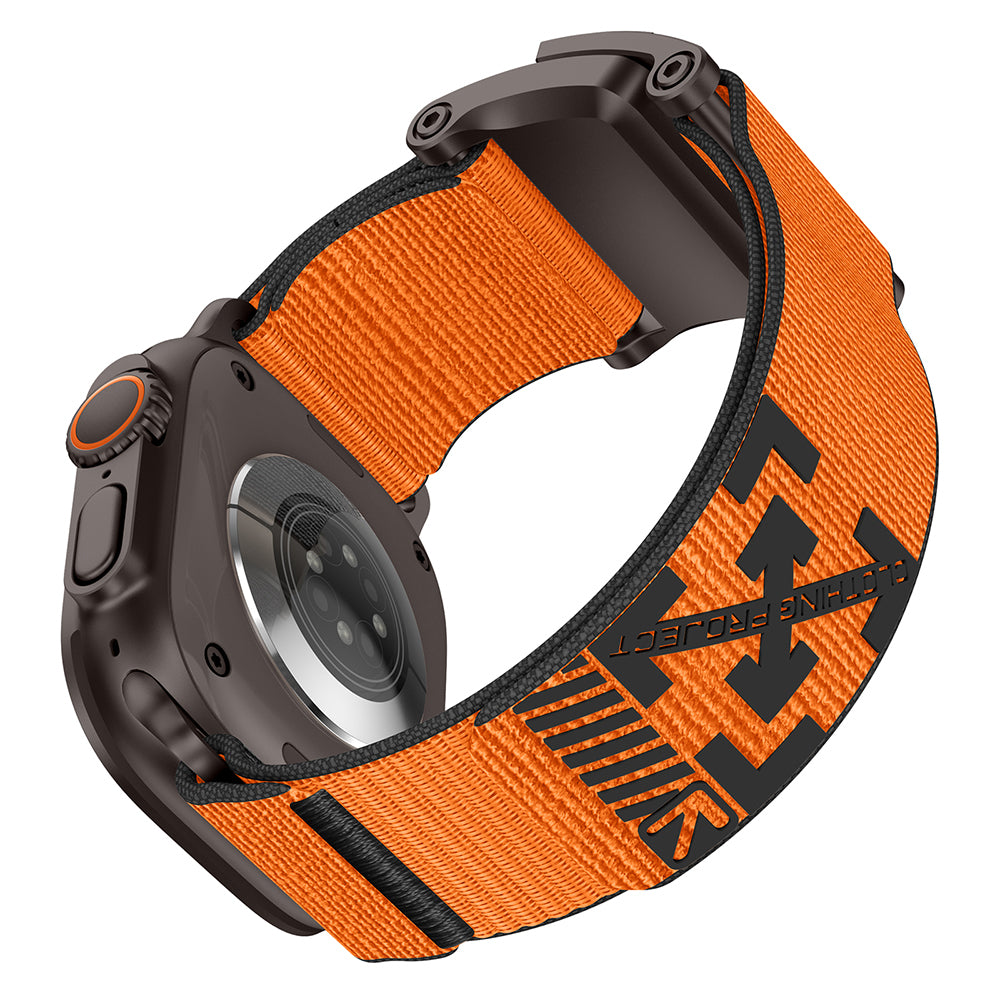 Apple Watch 42mm KRD-154 Naylon Kumaş Hasır Örgülü Kordon Siyah-Turuncu