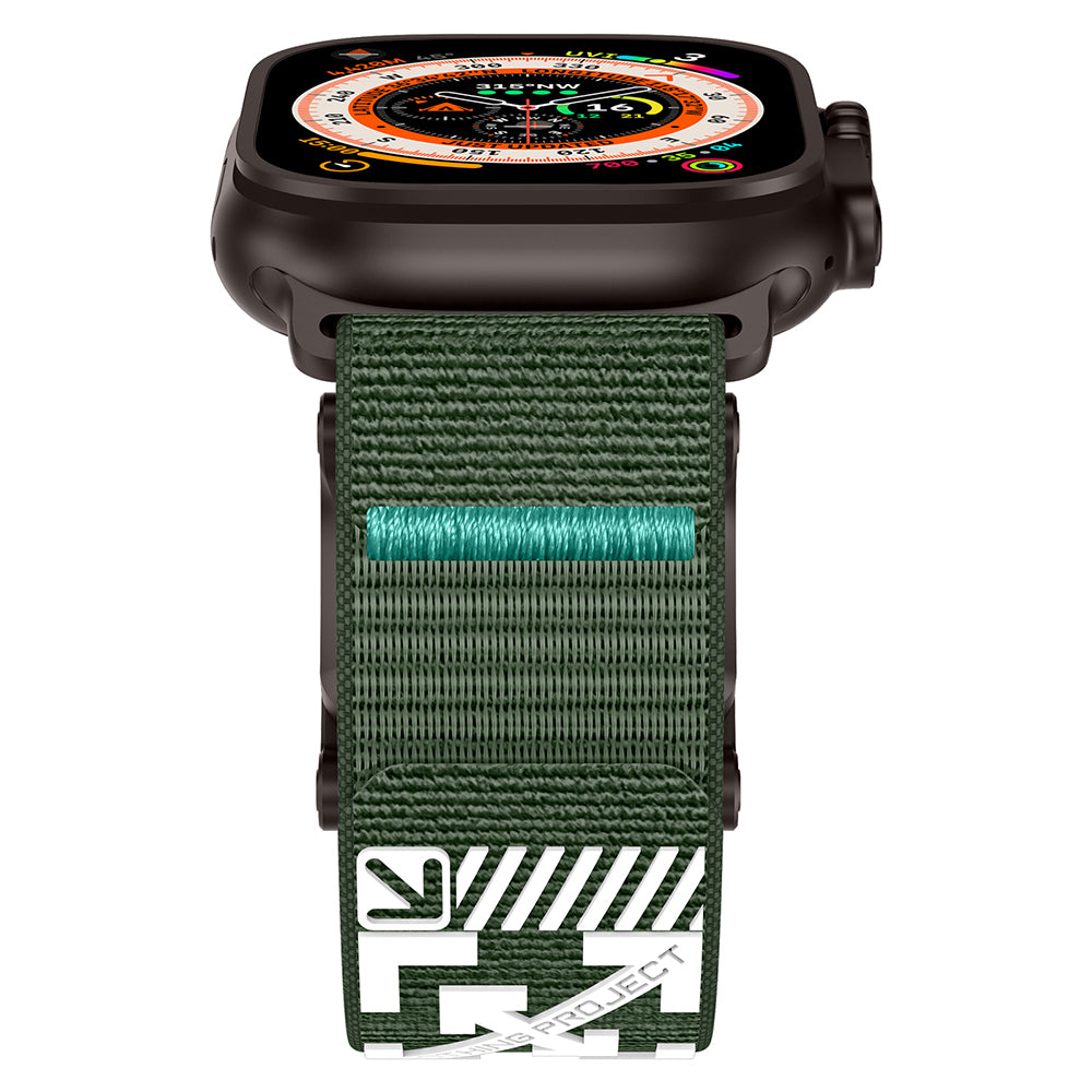 Apple Watch 42mm Zore KRD-154 Naylon Kumaş Hasır Örgülü Kordon Siyah-Yeşil