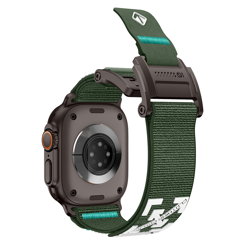 Apple Watch 42mm Zore KRD-154 Naylon Kumaş Hasır Örgülü Kordon Siyah-Yeşil